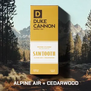 Duke Cannon Supply Co. Proper Cologne – Sawtooth, Alpine Air & Cedarwood, Fresh, Woody Eau de Parfum, Crisp Mountain-inspired and Cedarwood Scent, Long-Lasting Everyday Fragrance, Small Batch, Artisan-Made, 1.7 fl oz Modern Apothecary Bottle