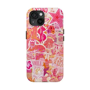 Pink And Orange Preppy Collage Let Go Girls Treat Your Self Smile Girl Phone Case Good Times Girls Phone Cases Phone Cover Hard Case Tough 2-piece Phone Case For iphone 17 pro max phone case 16 15 14 13 12 11 Promax Plus Air Shockproof Protetive Cover