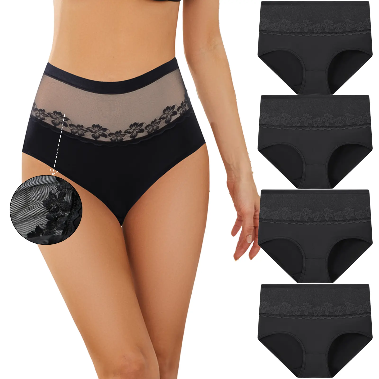 4 Pack High Waist Women's Casual Briefs, Butt Lifting Support Snug-Fit Cotton Underpants, High Stretch Sweat-Wicking Smooth Elastic Cotton Underwear with Gentle Abdomen Tummy Shaping Support Design M-2XL