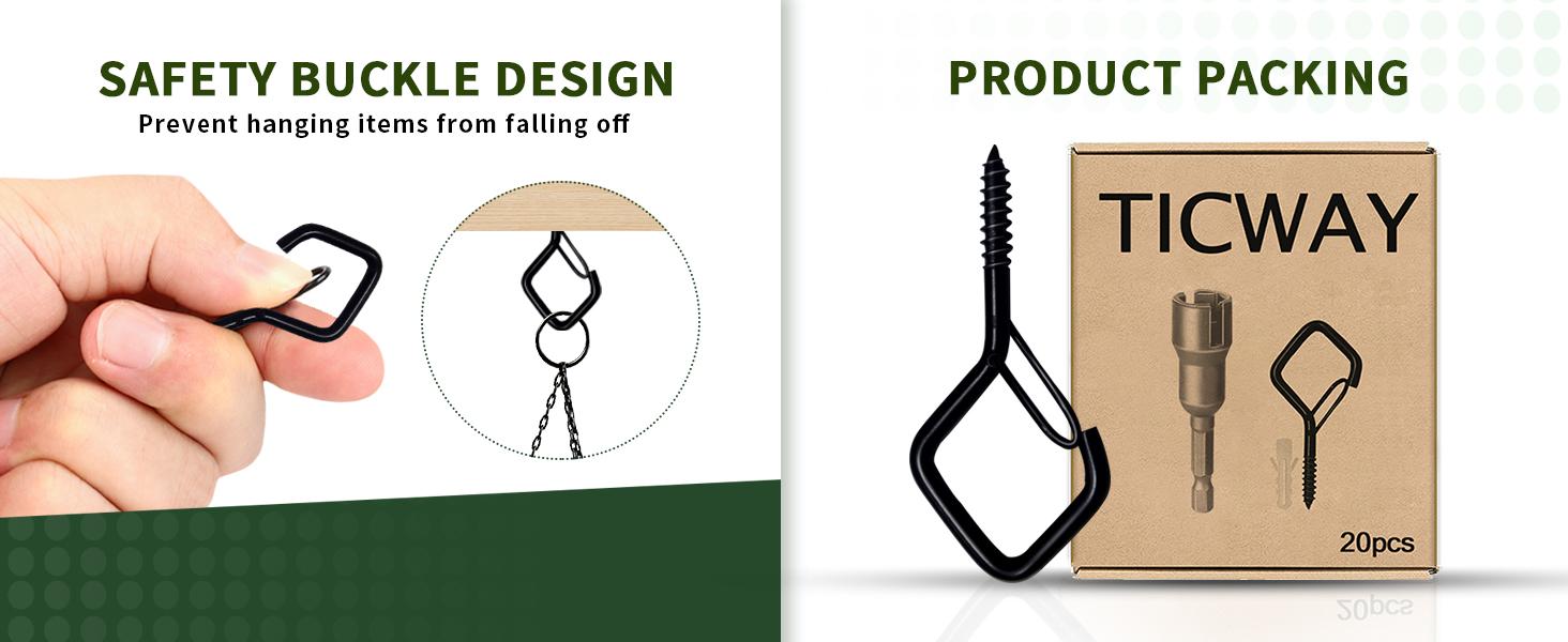 20 PCS Black Square Q-Hanger Hooks, Ceiling Hooks for String Lights, Hanging Plants, Wind Chimes, Bird Feeders, Lanterns & Christmas Decorations