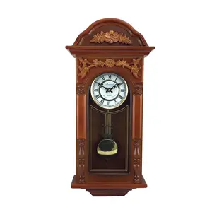 Bedford Clock Collection  27.5 in. Antique Chiming Wall Clock with Roman Numerals, Oak Finish