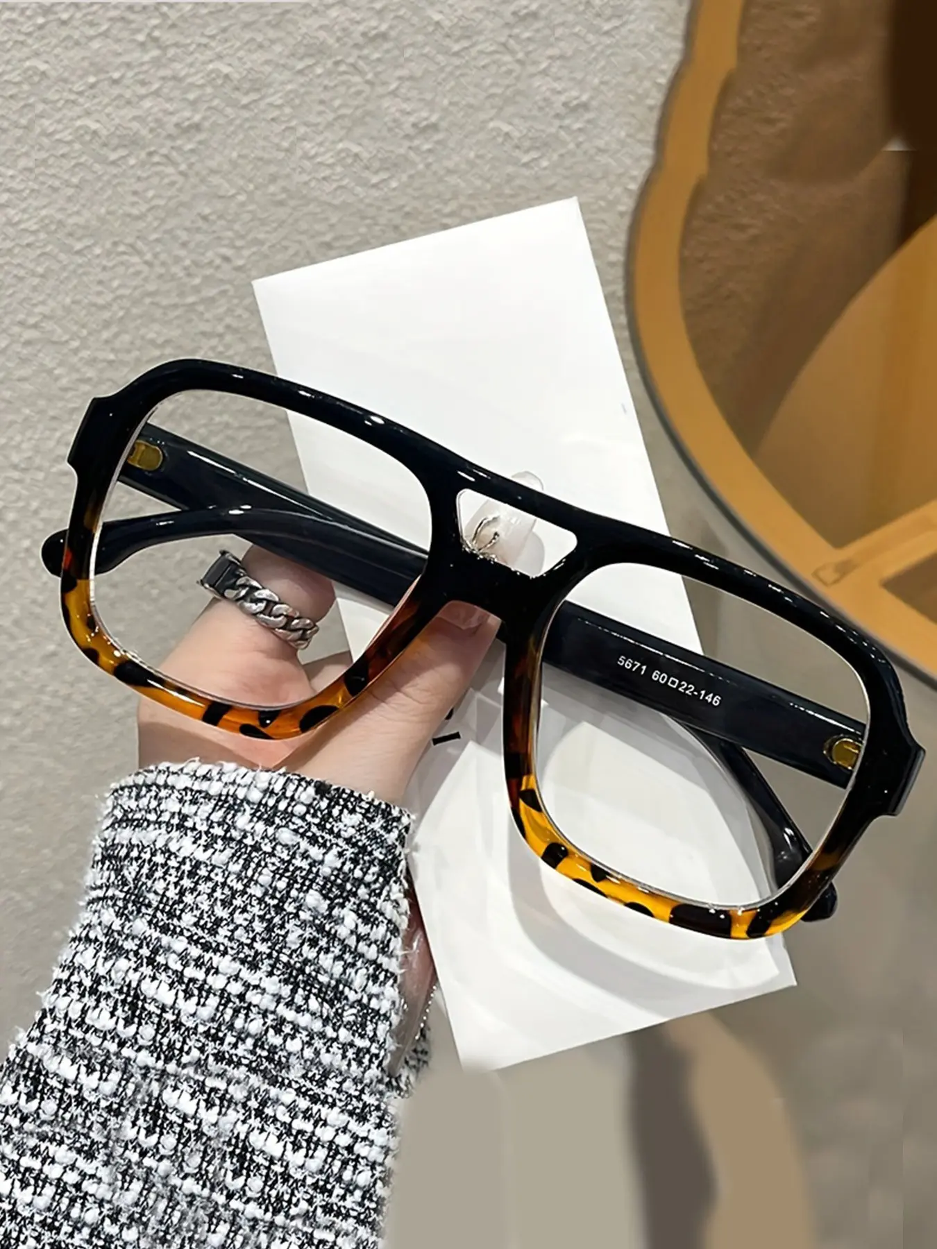 Unisex Aviator Glasses Flat Lenses Reading Eyewear Anti-Blue Light Daily Use Square Frame, Acrylic Material, All Seasons, Square Frame Eyeglasses