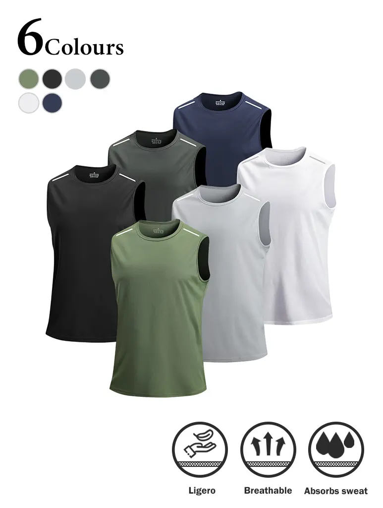 Men’s 3-Pack Slim-Fit Reflective Running Vest - Quick-Dry, Moisture-Wicking Compression Sport Top