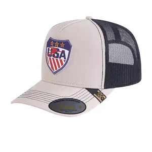 Embroidered Usa Hockey - 5 Panel Trucker Hat - Beige