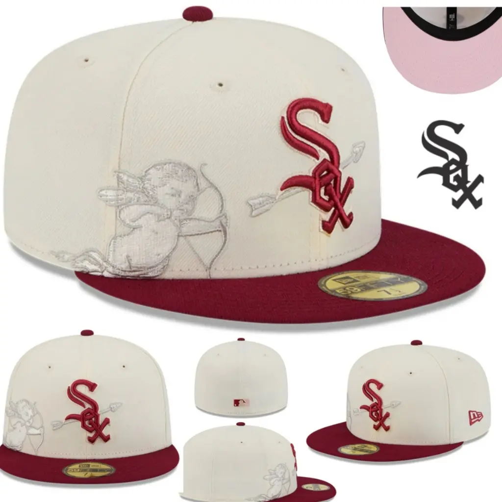 New Era Official New York Yankees Baseball Cap, 59FIFTY Fitted Flat Brim Hat with Cream Crown, Burgundy Bill, Embroidered NY Logo and Collectible Side Detail