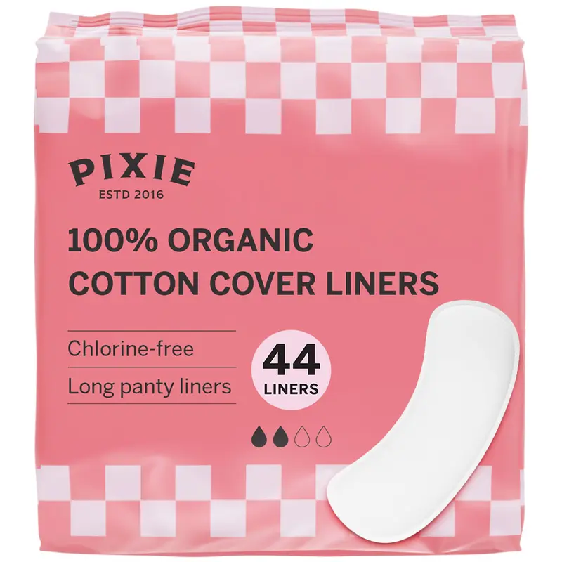 Pixie Organic Cotton Panty Liners for Women - Long Wrapped Pantiliners - Light Absorbency & Ultra-Thin - Leak-Proof, Hypoallergenic & Unscented for Feminine Care - Compostable - 44 Count