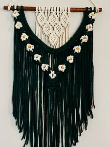 Custom color and white daisy macrame wall hanging