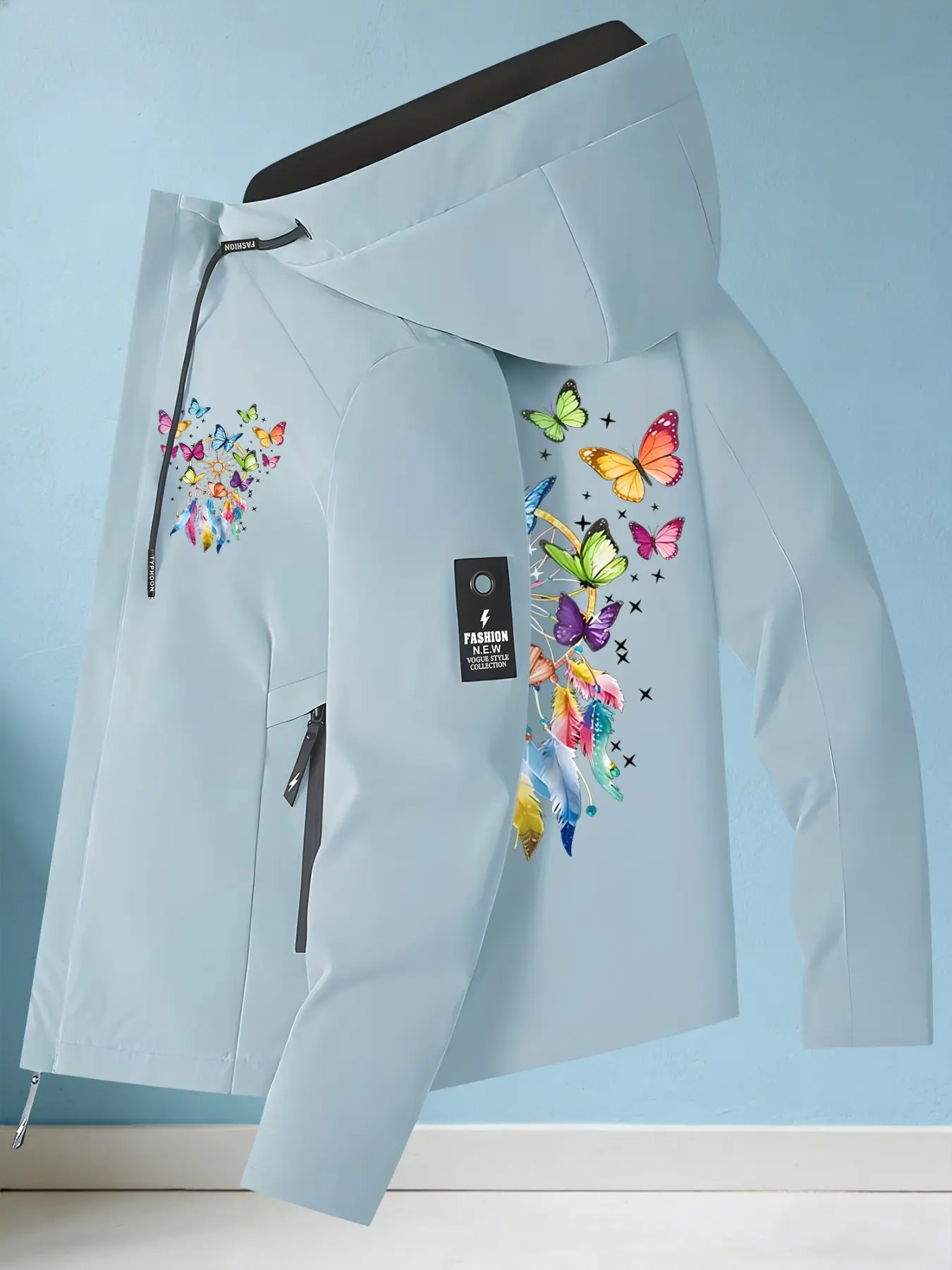Women s Trendy Hooded Jacket 2 Colors Available With Colorful Butterfly Dreamcatcher Print Easy Pull Zipper Loose Fit Soft Fabric Minimalist Design Casual Versatile Daily Commute Weekend Outings Streetwear Fashion Outerwear