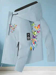 Women s Trendy Hooded Jacket 2 Colors Available With Colorful Butterfly Dreamcatcher Print Easy Pull Zipper Loose Fit Soft Fabric Minimalist Design Casual Versatile Daily Commute Weekend Outings Streetwear Fashion Outerwear