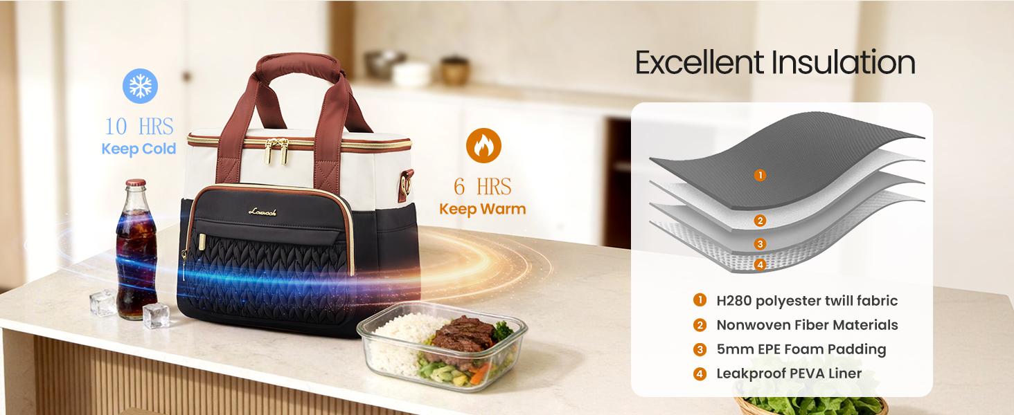 LOVEVOOK Lunch Bag Women, Insulated Wide Opening Adult Lunch Box for Women Work with Cup Holder, Large Lunch Cooler Tote Bag with Utensils Pocket for Office Campus Picnic Beach Mom Nurse Family