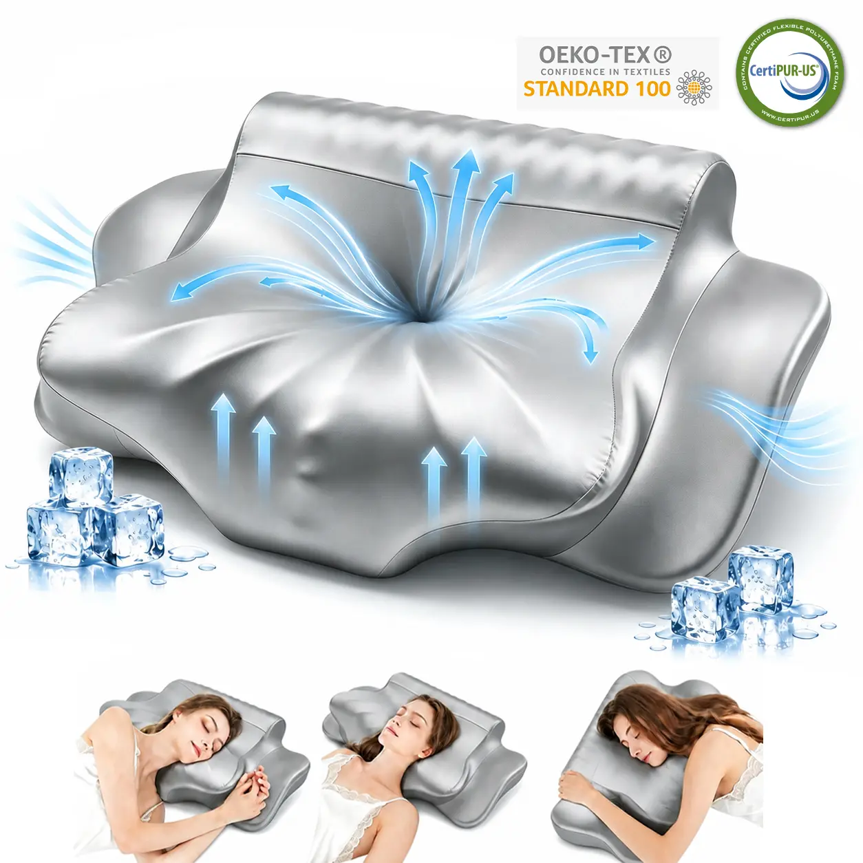 Anynest Ice Silk Cervical Neck Pillow with Massage Nodes, Side Sleeper Memory Pillow for Neck Pain Relief, Adjustable Ergonomic Memory Foam Neck Pillow, Support Pillow for Side, Back & Stomach Sleepers