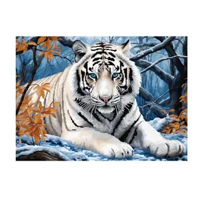 White Tiger Pattern Latch Hook Kits for Adults DIY Handmade Carpet Crochet Needlework Mat Knotted Cushion Tapestry 20.47in*14.96in 52cmx38cm Christmas Embroidery Kits Decoration Festival Gift