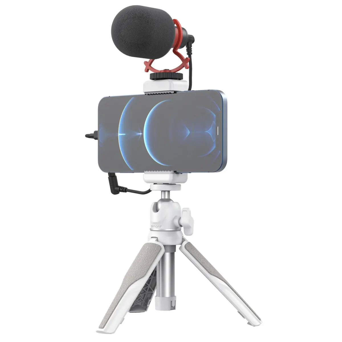 SmallRig simorr Vigor VK-20 Vlog Tripod Kit with Single Cold-Shoe Phone Clamp, Ronda White