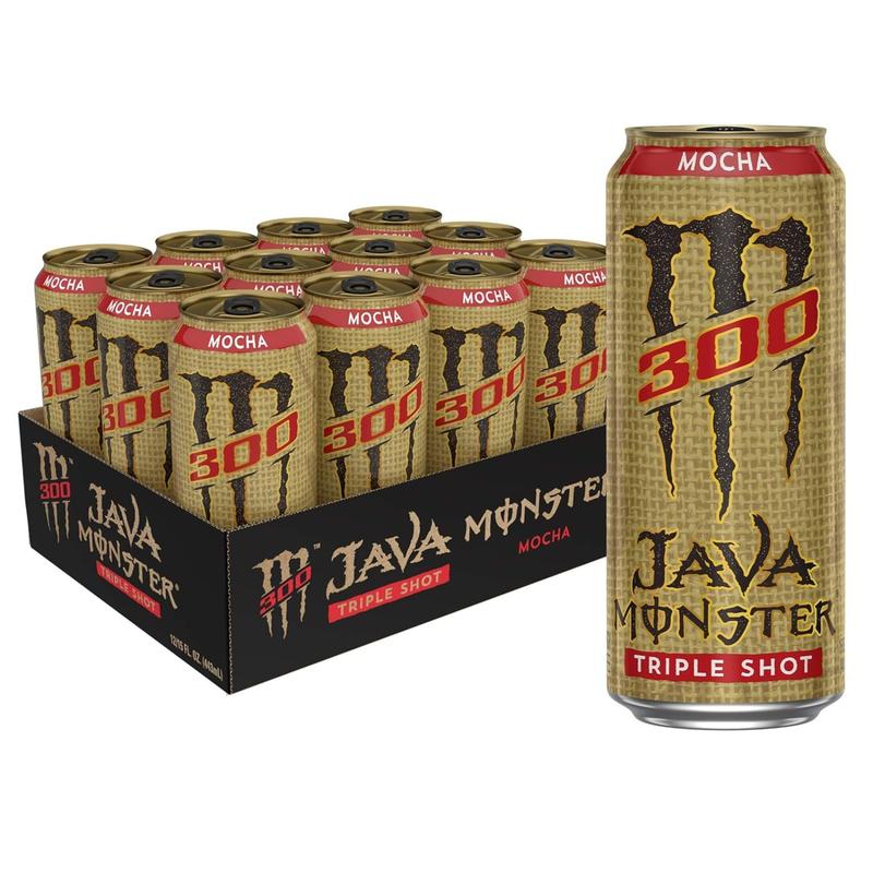 Monster Energy Java 300 Triple Shot Robust Coffee + Cream 15 Fl Oz Pack of 12 Plant-Based Energy Drink with 300mg Caffeine