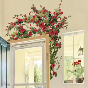 Large Rose Wall Art Decals Red Flower Door Stickers Floral Home Decor for Living Room Bedroom Wall Backdrop