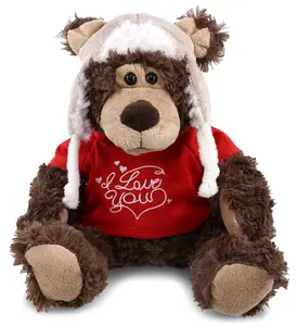 DOLLIBU Grizzly Teddybear Stuffed Animal - Durable, Soft, Fluffy Polyester, Red Embroidered "I Love You" Shirt, Cuddly Gift for Adults, Bedroom Decor Accessory