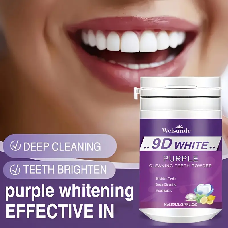 9D White Purple Hydroxyapatite ToothPowder, Deep Cleaning, Removes Odors And Whitens Teeth By Brushing Non-irritating, Natural Ingredients For Fresh Breath, Daily Oral Care For Brighter Smiles, Tooth Cleaning Powder For Everyday Use.