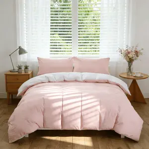 Three-Piece Full Cotton Printed Bedding Set, Plain Fleece Comfortable Breathable Duvet Cover and Pillowcase Set