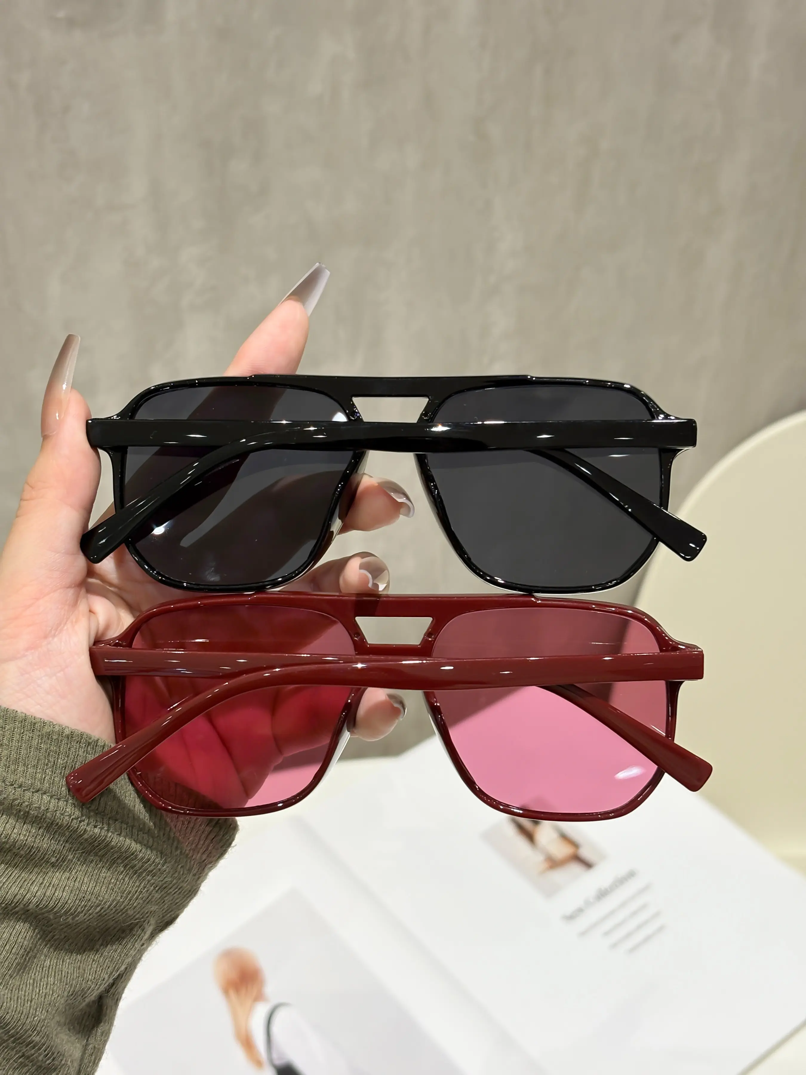 6 Pairs Fashionable Double Bridge Large Frame Aviator 