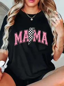 Mama Lightning Bolt Checkered Mom Women Mother's Day T-Shirt