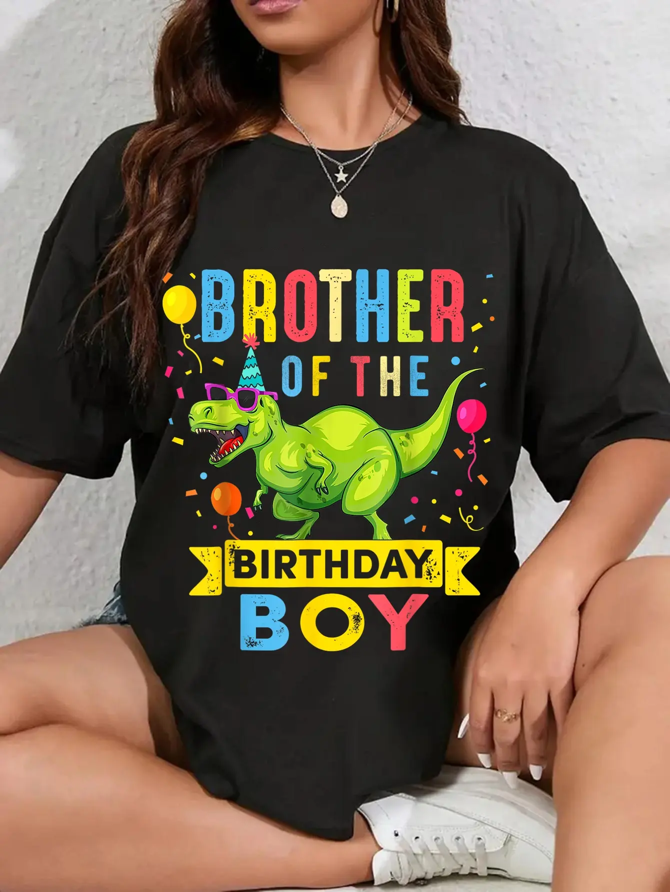 Women's 100% Cotton Round Neck Fun T-Rex Dinosaur Graphic T-Shirt - Prehistoric Dinosaur Theme, Vintage Casual Everyday Streetwear for Birthday Theme Events