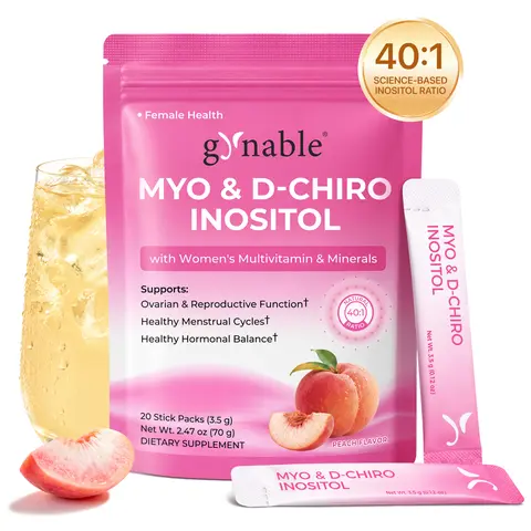 Gynable Myo & D-Chiro Inositol Supplement 40:1 Natural Dietary Women's Supplements for Fertility,PCOS Relief,Ovarian Health,Cycles, PMS Acne,Hormonal Support with Vitamin E B1 B2 B12 Folate Zinc Selenium Multivitamin Peach Drink Mix #tiktokshopstockup