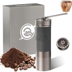 L6 Manual Coffee  with Straight Handle, Hand Coffee  for Espresso, Moka, Drip,  Press with External Adjustment Ring, Precision-Consistent Stainless Steel Conical Burr