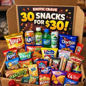 Exotic Crave 30 Snacks for $30! Variety Pack Includes chips, drinks,candy , chocolate and More