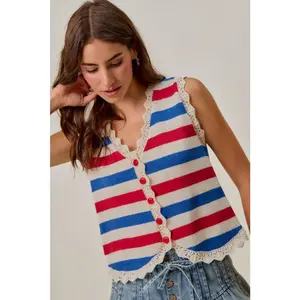 SO ME Fourth Of July Stripe Button Down Vest Top