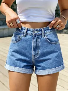 Comfortable Casual Denim Shorts for Women, Womenswear, Mid Waist Elastic Fabric, Summer Fashion, Perfect for Outing and Dates, Trendy Fit