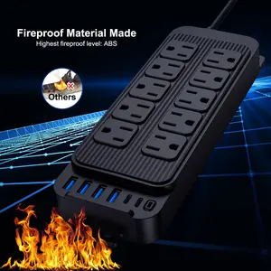 16-in-1 Surge Protector Power Strip with 10 Outlets & 6 USB Ports (2 USB-C), 4ft Thin Flat Extension Cord for Home, Office, TravelHome, Office, Travel