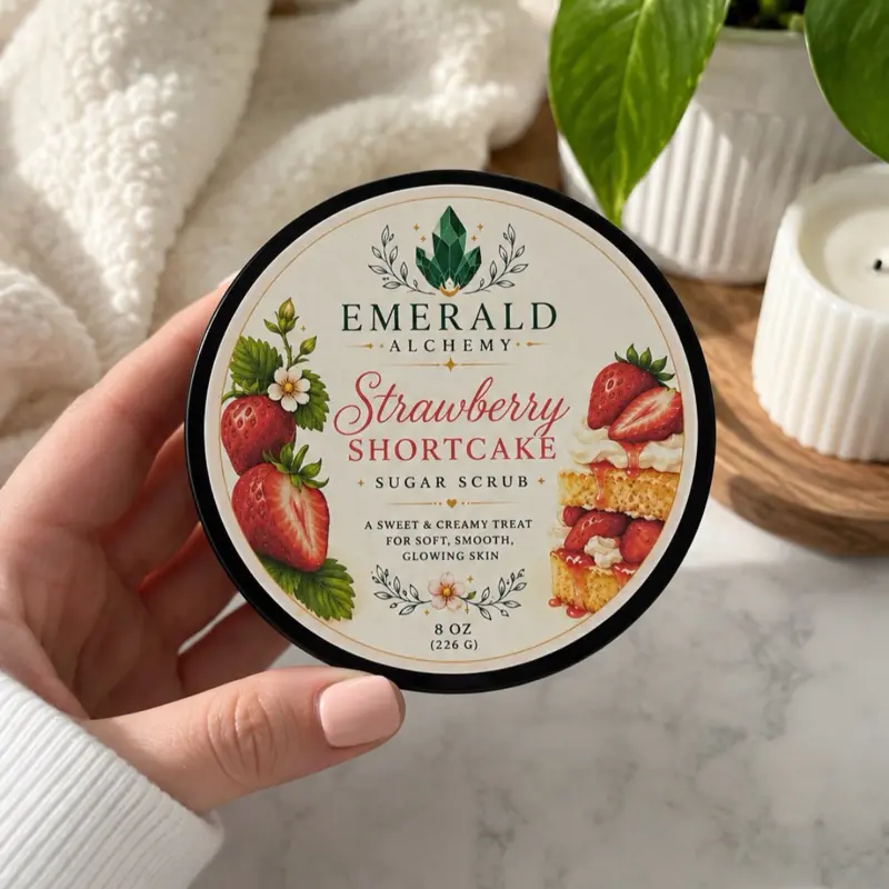 Strawberry Shortcake Body Scrub 8 oz | Sweet Strawberry & Vanilla Dessert Scent | Exfoliating Sugar Scrub