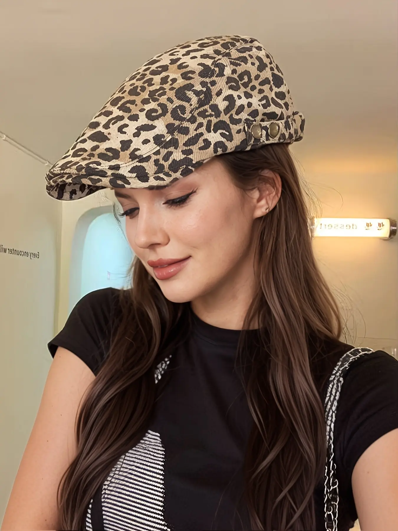 Unisex Knitted Beret Hat, Leopard Print Design, Simple Style, Perfect for Spring & Fall, Casual Daily Wear Accessory