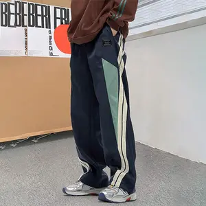 Men's Drawstring Waist Loose Fit Straight Casual Pants, Contrast colors Side Stripes Splicing Letter labels Design Joggers, Y2K Fashionable Street Style Menswear Trouser, For Daily Wear, Commuting, School, Rave, Sport, Going Out, For Spring/Autumn/Winter