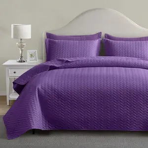 Quilt Oversized King Size, 128"x120" Lightweight Purple Bedspread Ultrasonic Chevron Pattern Light Coverlet for Comforter Decor - 3 Cover Sets