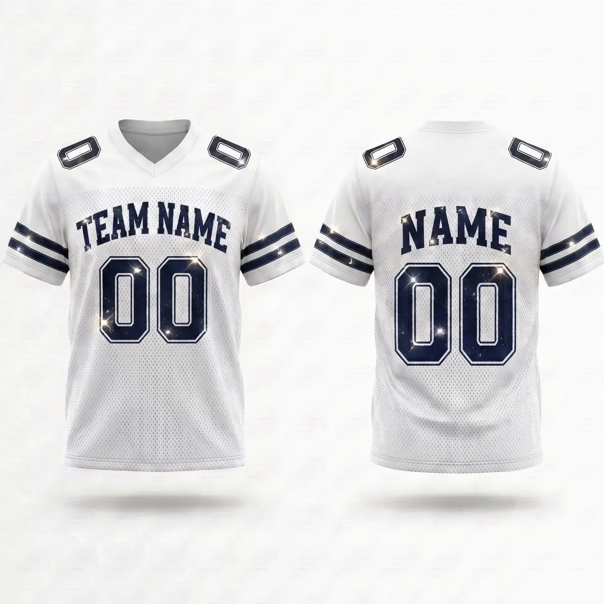 Personalized Team Name & Number White Blink Football Jersey Spandex mix Mesh (Real Photos Included)