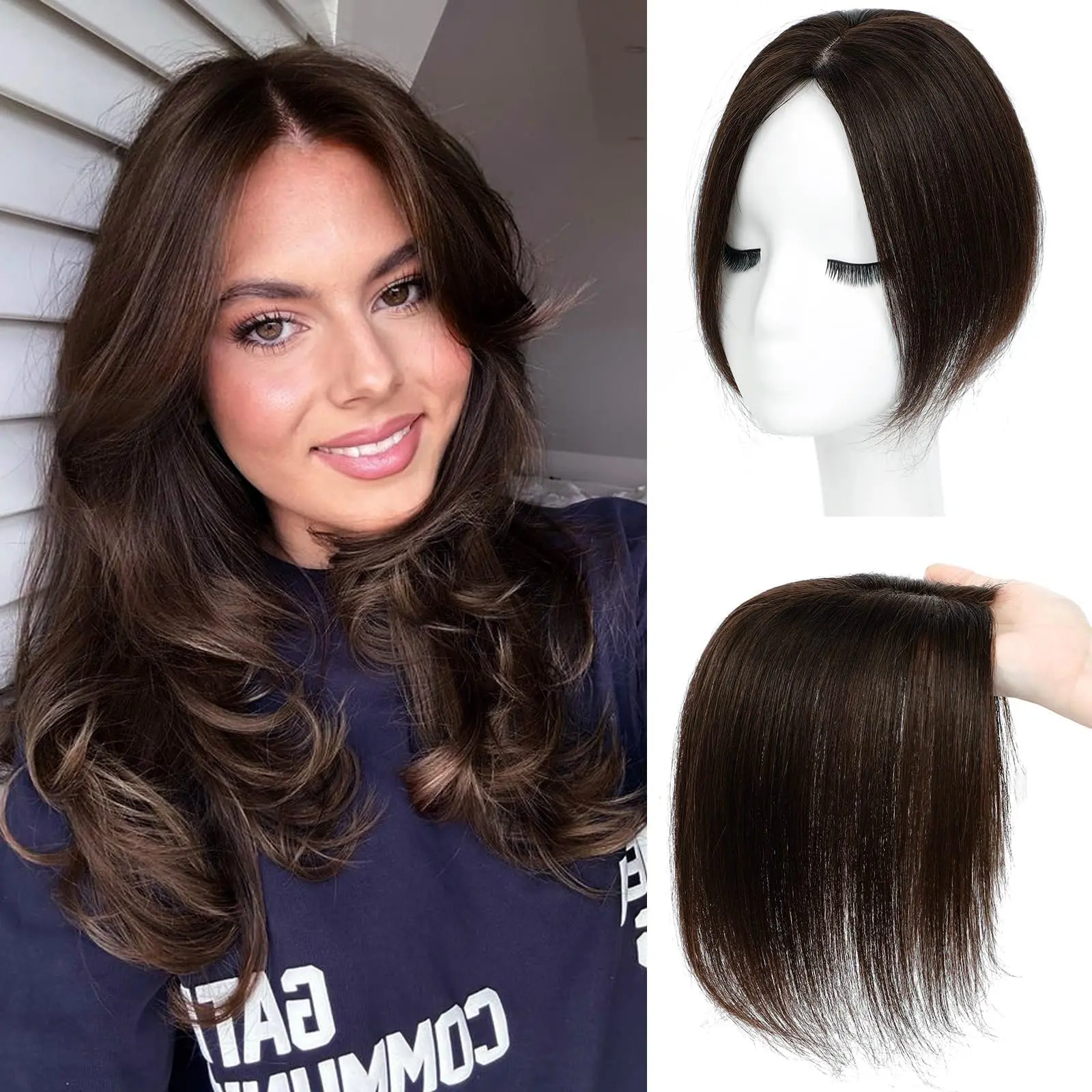 Rebecca Hair Female 15×9 Swiss Lace Wear-and-Go Topper, Full Mono, Natural Straight, 9.5 inch, Breathable Human Hair Lace Closure Wig Accessory