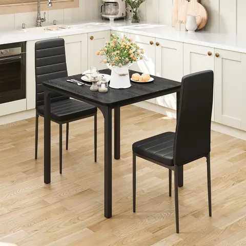 Gizoon 3-Piece Square Dining Room Table Set for 2 People, Modern Compact Indoor Wooden Dining Furniture Set with 2 Chairs, Hardwood & PU Leather Ergonomic Foam Cushioned Apartment Kitchen Chairs