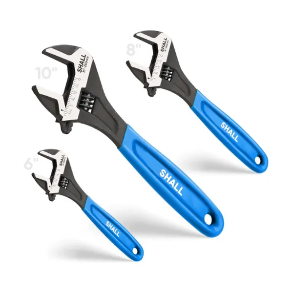 SHALL 3-Piece Adjustable Wrench Set, 6/8/10 Inch Cr-V Steel Wide Jaw Wrenches with Cushion Grip