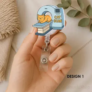 Cat Scan Badge Reel, Funny Retractable ID Holder for Vet Tech/Nurse, Medical Office Badge Clip, Cute Cat Lover Gift, CT Tech, Rad Tech