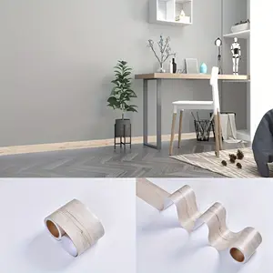1 Roll 4 x 394 Inches Wood Grain Skirting Board Self-Adhesive Wall Sticker, Peel and Stick Baseboard Molding Trim, Removable Door Frame TV Background Decal, Modern Home Decor Accent Line, Easy DIY Vinyl Wall Border