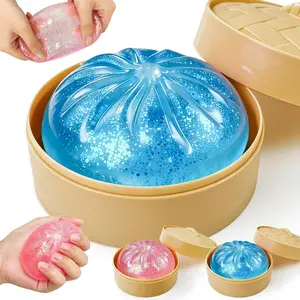 Mother's Day Gift Colorful Dumpling Squishy Stress Toy (3.4 Inch) – Soft Squeeze Fidget Sensory Ball with Food Steamer | Random 2 Col-ors Mystery Pack (1pc)