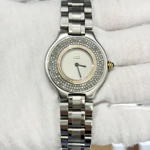 Cartier Must 21 Quartz 31mm White Dial Stainless Steel & Gold-Plated Aftermarket Diamond Bezel Ladies Watch MWT000693