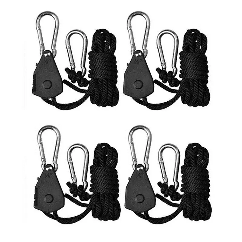 Adjustable Lanyard, 4 Counts Wind Rope with Hook, Hanging Rope for Tent Fan Grow Plant Lamp, Pulley Rope, Lifting Rope Hook, Outdoor Camping Hiking Accessories, Adjustable Hanging Ropes