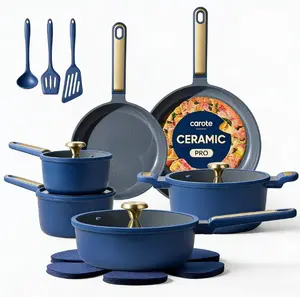 Carote 18-Piece Pots and Pans Set, Nonstick Cookware with Lids, Induction Compatible, Kitchen Cooking Set with Utensils & Protectors
