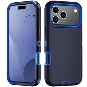 Rugged 3IN1 Armor Shockproof Back Phone Case for IPhone 17Air 16 15 14 Plus 13 12 11 Pro Max Hard PC+TPU Material Defender Cover