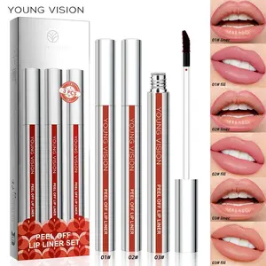 3 Counts Peel Off Lip Lacquer Lip Liner Kit Tattoo Pen Set, Long-lasting Lip Stain, Waterproof & Smudge-proof Peel Off Lip Liner Stain, Peel Off Lipstick, Gift for Mom Girls, Cosmetic Lip Liner Pencil, Matte Lip Liner, Makeup Set, Lip Marker, Lip Ink