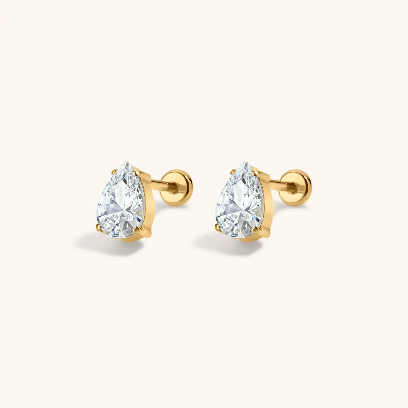 4x6mm Pear-Shaped CZ Unisex Stud Earrings, 1 Pair Hypoallergenic Titanium Celestial Earrings for Constellation Piercings & Ear Stacking, Casual High-Quality Costume Jewelry