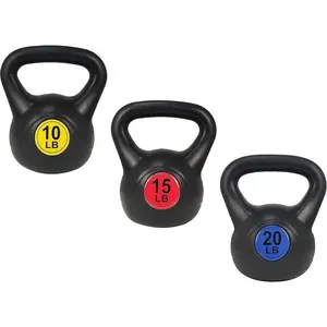 Wide Handle Kettlebell Exercise Fitness Weight Set 3-Piece Set, Including 5 lbs, 10 lbs, 15 lbs, and 20 lbs, 3-Piece Set or 4-Piece Set