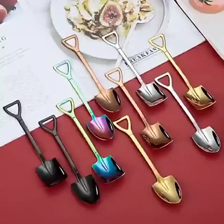 10PCS Stainless Steel Plain Ice Cream Scoop Spoons Set with Creative Shovel Design, Elegant Durable Culinary Cutlery, Restaurant & Home Dessert Tableware for Coffee & Tea Serving Kitchenware, Dessert Spoon, Coffee Spoons, Home Or Restaurant